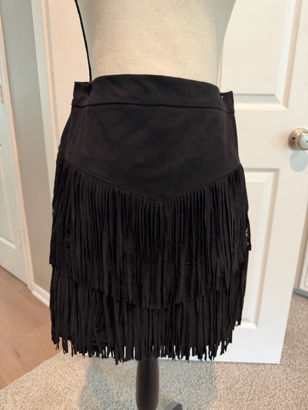 Black Fringe Suede Mini Skirt